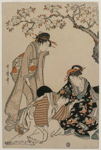 Parodi på en kejserlig vognscene af Kitagawa Utamaro