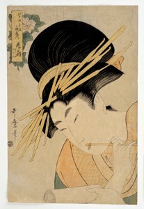 Portræt af kurtisanen Hanaogi fra Ogiya-huset - Tryk af Kitagawa Utamaro (1753-1806) af Kitagawa Utamaro