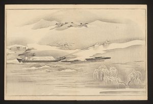 Trækker en båd langs floden af Kitagawa Utamaro
