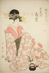 Courtesanen Hanamurasaki fra Tamaya, fra serien "Courtesans of the Five Festivals (Yukun gosekku)" af Kitagawa Utamaro