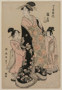 Skolen r Hand-san Hinazuru fra Cho Toki og med sin himmelske platform ts Tsuruji plan d Tsuru no c. 1794. af Kitagawa Utamaro
