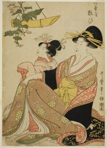 Courtesane Yoso-oi fra Pine Needle House i Yoshiwara og hendes ledsager (Matsubaya Yoso-oi) af Kitagawa Utamaro