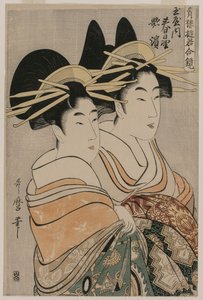 Courtesanerne Kasugano og Utahama fra Tamaya..., ca. 1800. af Kitagawa Utamaro