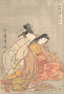 Narihira 825-880 og Ono Komachi. . . , myg. 1798. af Kitagawa Utamaro