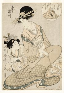 Kurtisanen Takigawa og hendes ledsager fra Ogiya i hentydning til digteren, 1800-02 (træblok) af Kitagawa Utamaro