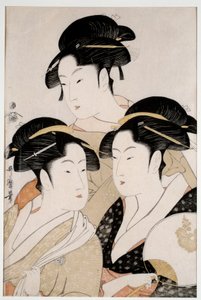 Tre skønne i vor tid. Japansk tryk af Utamaro Kitagawa (1753 - 1806) stil Ukiyo-E, ca. 1794. Paris, Musee Guimet af Kitagawa Utamaro