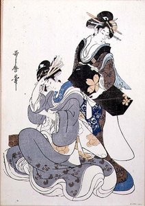 To kvindefigurer (træbloktryk i farver af Kitagawa Utamaro