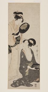 To damer, hver med en del af et lakeret spejl (farvet træbloktryk) af Kitagawa Utamaro