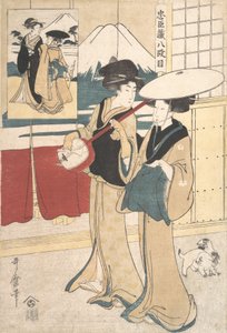 To Tori-oi, eller omrejsende kvindemusikere fra Eta-klassen, slutningen af det 18.-begyndelsen af det 19. århundrede. af Kitagawa Utamaro