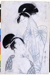 To kvinder forlader badet. 1800. Kunstværk af Utamaro KITAGAWA (1753-1806). af Kitagawa Utamaro