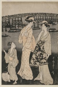 Kvinder nyder den kølige aften nær Ryogoku-broen af Kitagawa Utamaro