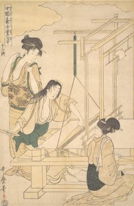 Kvinder væver silkestof, ca. 1800. af Kitagawa Utamaro