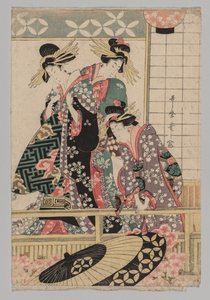 Yoshiwara kvinder kigger ind på gaden i foråret af Kitagawa Utamaro