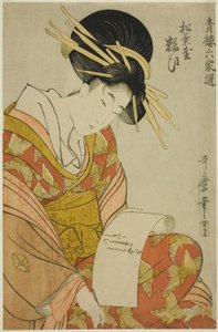 Yosooi of the Matsubaya, fra serien Selections from Six Houses in Yoshiwara (Seiro rokkasen) (Matsubaya Yosooi) af Kitagawa Utamaro
