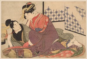 Ung mand, der ryger med en kurtisane Jonge mand mødte courtisane Negai no itoguchi (serietitel) af Kitagawa Utamaro