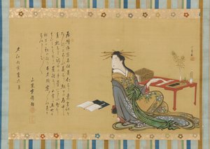 En prostitueret siddende ved et skrivebord, Edo-periode, 1806, 6. måned.