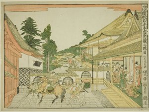Akt II (Nidanme), fra serien "Perspektive billeder af forrådshuset af loyale fastholdere (Uki-e kanadehon Chushingura)" af Kitao Masayoshi