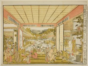 Akt VII (Shichidanme), fra serien "Perspektive billeder af forrådshuset af loyale fastholdere (Uki-e kanadehon Chushingura)" af Kitao Masayoshi