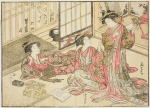 Kurtisaner fra Kado Daikokuya, fra bogen "Mirror of Beautiful Women of the Pleasure Quarters (Seiro bijin awase sugata kagami)," vol. 2 af Kitao Shigemasa
