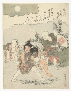 Den ottende måned Hazuki (titel på objekt) Spil med måneskin (serietitel) Tsuki yo asobi (serietitel på objekt) af Kitao Shigemasa