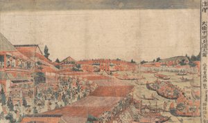Landskab, viser vandfestival med lanterner, slutningen af det 18.-begyndelsen af det 19. århundrede. af Kitao Shigemasa