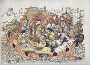 Sept Divinites du Bonheur - Seven Lucky Gods par Kitao, Shigemasa (1739-1820), Mellem 1775 og 1780 - Farve linosnit, 32,6x46,1 - Privat samling af Kitao Shigemasa