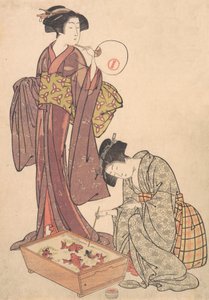 To kvinder, der fodrer fisk, 1739-1820. af Kitao Shigemasa