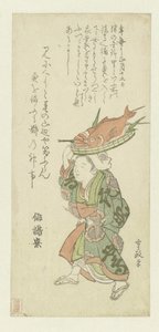 Kvinde, der bærer en bakke med fisk på hovedet af Kitao Shigemasa