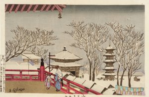 Sensoji-templet i sneen af Kiyochika Kobayashi