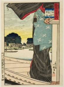 Fjernsyn over Matsuchi Hill set fra Sumida-floden (Sumidagawa yori Matsuchiyama enkei) fra serien "A Hundred Views of Musashi Province (Musashi hyakkei no uchi)" af Kiyochika Kobayashi