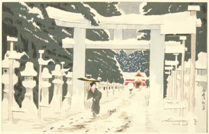Tung sne ved Toshogu-helligdommen i Ueno af Kiyochika Kobayashi