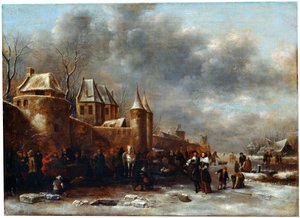 Et slot ved flodbredden, 1600-tallet af Klaes Molenaer