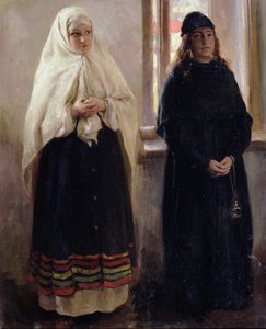 To verdener (olie på lærred) af Klavdiy Vasilievich Lebedev