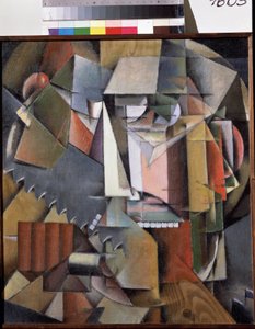 Selvportræt med sav. Maleri af Ivan Vassilyevich Klyun (Kliun) (Ivan Klioune) (1873-1943), olie på lærred af Klyun Ivan (1873 1943)
