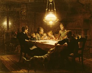 Familieaften i lampelyset, 1800-tallet af Knut Ekvall
