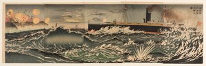 Vores flåde af krigsskibe bombarderer Dalian-bugten af Kobayashi Kiyochika