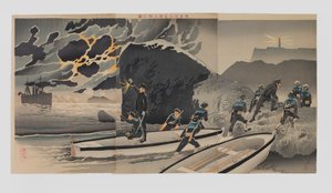 Vore styrker går i land på Taiwan midt om natten af Kobayashi Kiyochika