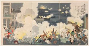 Panik i byens gader under bombardementet af Port Arthur af Kobayashi Kiyochika