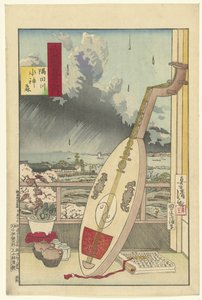 Suijin-skov ved Sumida-floden Sumidagawa Suijin mori (titel på objekt) Et hundrede udsigter over Musashi-provinsen (serietitel) Musashi hyakkei no uchi (serietitel på objekt) af Kobayashi Kiyochika