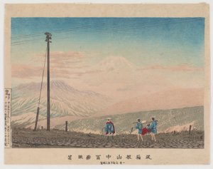 Udsigt over Mount Fuji fra Hakone-bjergene, skitseret kl. 03.00 i begyndelsen af januar, 1881 (træbloktryk i farver) af Kobayashi Kiyochika
