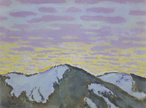 Bjergtoppe med farvede skyer af Koloman Moser