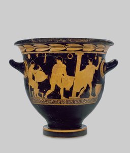 Attic rødfigur klokkekrater, dekoreret med det indre af et keramikerværksted, ca. 430-425 f.Kr. (keramik) (for detaljer se 100557) af Komaris Painter