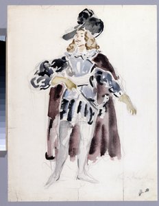 Kostumedesign til operaen ""Le guest de pierre"" af Alexandre Dargomyjski (1813-1869) (Kostumedesign til operaen Stengæsten af ​​A. Dargomyzhsky). Værk af Konstantin Alexeyevich Korovin (Constantin Korovin) (1861-1939), akvarel på papir af Konstantin Alekseevich Korovin