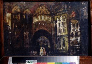 Scenedesign til operaen Faust af Charles Gounod (Scenedesign til operaen Faust af C. Gounod). Værk af Konstantin Alexeyevich Korovin (Constantin Korovin) (1861-1939), gouache på pap af Konstantin Alekseevich Korovin