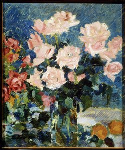 Roser (Roser). Maleri af Konstantin Alexeyevich Korovin (Constantin Korovin) (1861-1939), olie på lærred, ca. 1930. Stilleben, russisk kunst fra det 20. århundrede, post-impressionisme. State Art useum, Yaroslavl (Rusland). af Konstantin Alekseevich Korovin