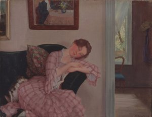 En sovende dame i lyserød