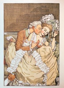 Illustration til ""Le Livre de la Marquise"" af Franz Blei (Illustration til Marquisebogen af ​​Franz Blei) (en marchionesse drillerier med en utålmodig elsker) - Værk af Konstantin (Constantin) Andreyevich Somov (1869-1939), radering af Konstantin Andreevic Somov