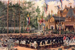 Kroningsalbum af zar Alexander III af Rusland (1845-1894) og kejserinde Maria Feodorovna (Dagmar af Danmark) (1847-1928) - Kroningsfesten i Sokolniki (Fra kroningsalbummet) af Konstantin Apollonovich Savitsky (Constantin Apollon)