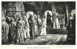 Ivan den frygtelige vælger en kone (gravering) af Konstantin Egorovich Makovsky