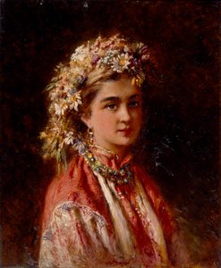 Ung pige med blomsterkrans af Konstantin Egorovich Makovsky